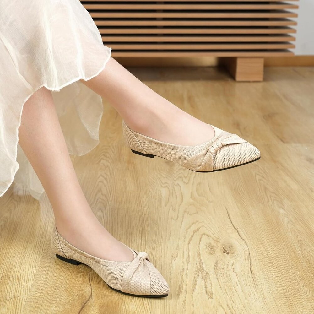 Women's Pointed Toe Knit Flats Comfortable Lightweight Dressy Casual Shoes - Picture 7 of 9